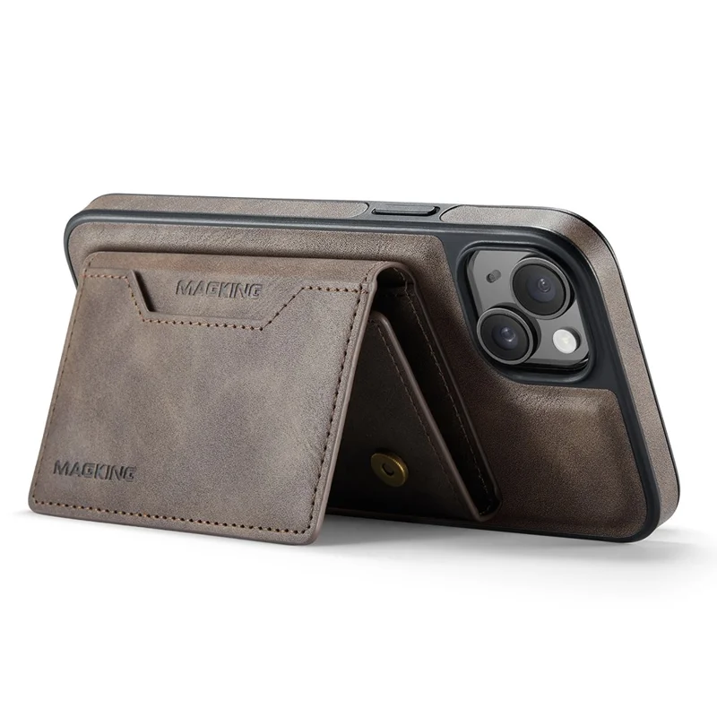 MAGKING K2 Series For iPhone 13 Case Compatible with MagSafe PC+TPU+PU Phone Cover - Coffee