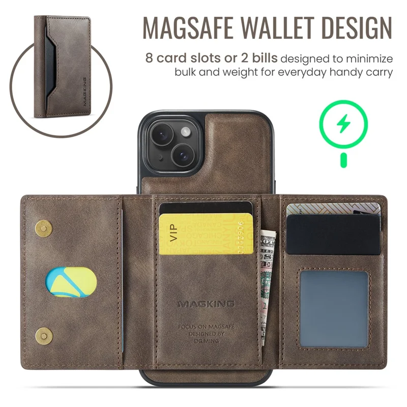 MAGKING K2 Series For iPhone 13 Case Compatible with MagSafe PC+TPU+PU Phone Cover - Coffee