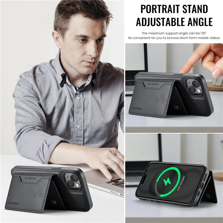 Capa MAGKING K2 Series compatível com iPhone 14 com MagSafe, PC + TPU + PU - Preta