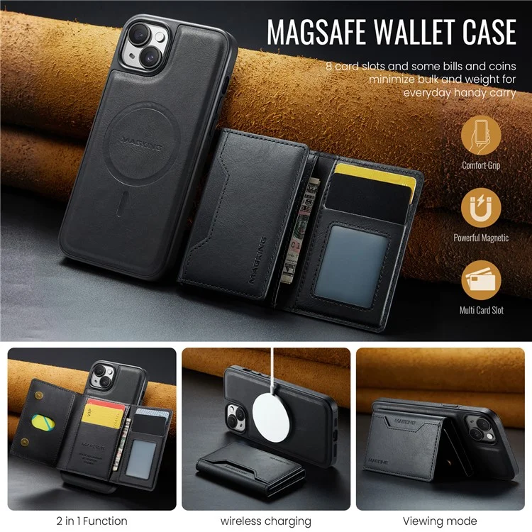 Capa MAGKING K2 Series compatível com iPhone 14 com MagSafe, PC + TPU + PU - Preta
