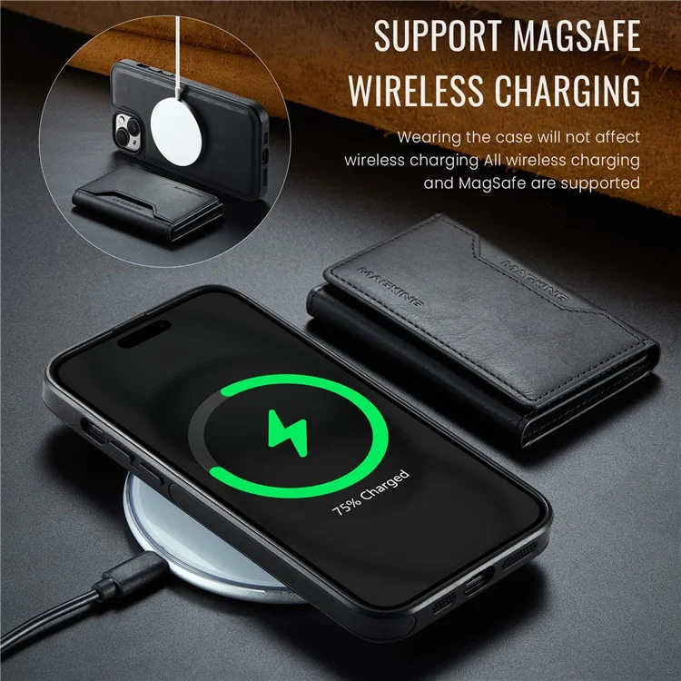Capa MAGKING K2 Series compatível com iPhone 14 com MagSafe, PC + TPU + PU - Preta
