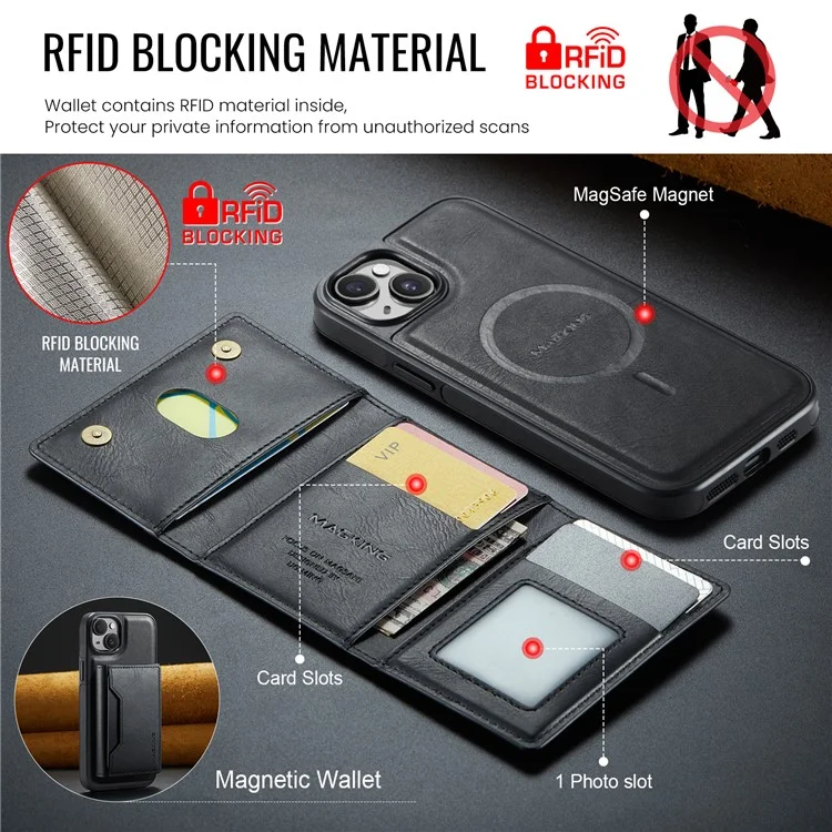 Capa MAGKING K2 Series compatível com iPhone 14 com MagSafe, PC + TPU + PU - Preta