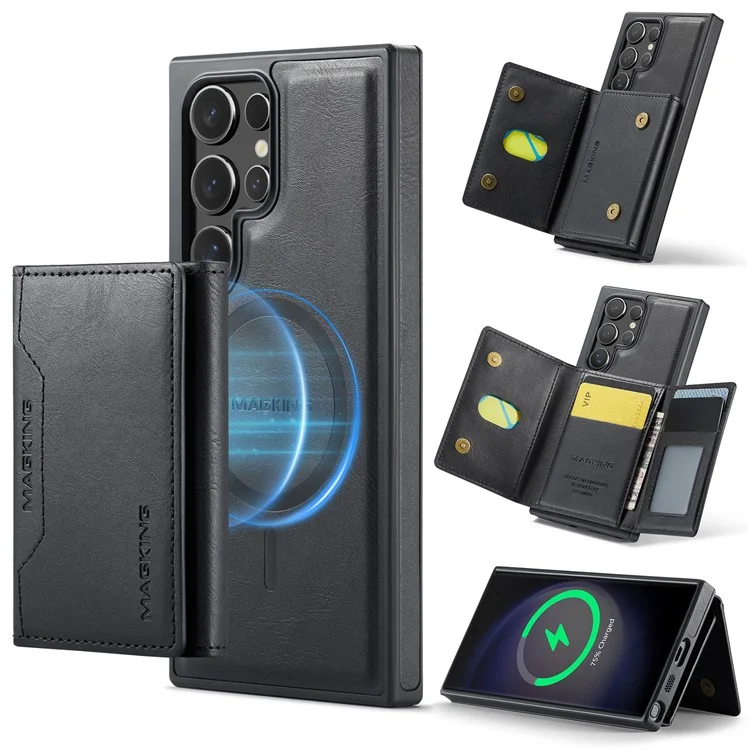Étui pour Samsung Galaxy S23 Ultra de la série MAGKING K2 compatible avec MagSafe, en PC+TPU+PU - Noir