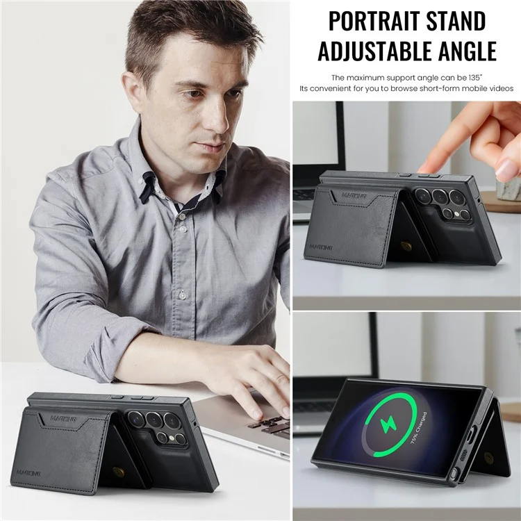 Étui pour Samsung Galaxy S23 Ultra de la série MAGKING K2 compatible avec MagSafe, en PC+TPU+PU - Noir