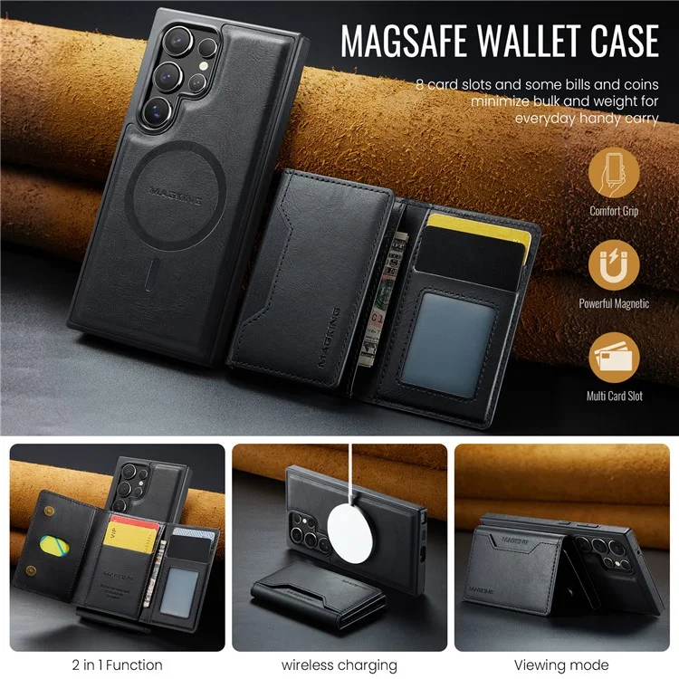 Étui pour Samsung Galaxy S23 Ultra de la série MAGKING K2 compatible avec MagSafe, en PC+TPU+PU - Noir