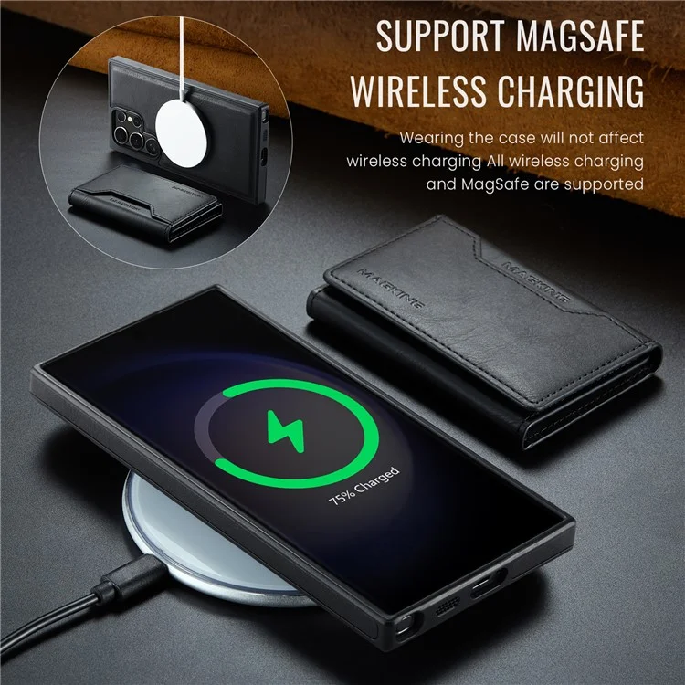 Étui pour Samsung Galaxy S23 Ultra de la série MAGKING K2 compatible avec MagSafe, en PC+TPU+PU - Noir