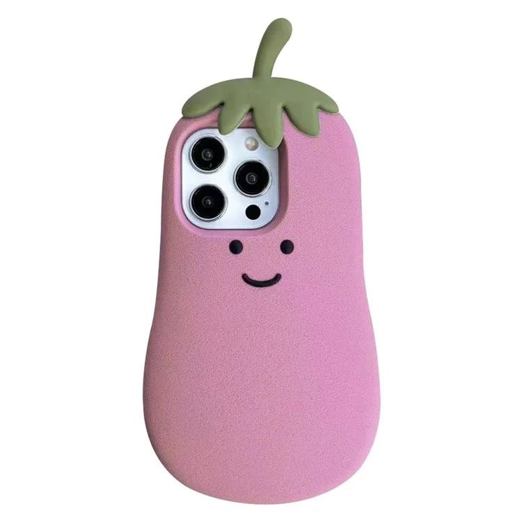 Funda para iPhone 16 Pro Max, diseño de dibujos animados con sonrisa y berenjena, de silicona suave.