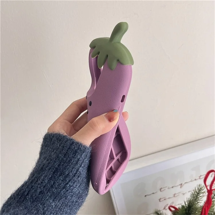 Funda para iPhone 16 Pro Max, diseño de dibujos animados con sonrisa y berenjena, de silicona suave.