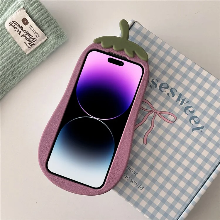 Чехол для iPhone 14 Pro, мультяшная улыбающаяся баклажановая мягкая силиконовая накладка на телефон