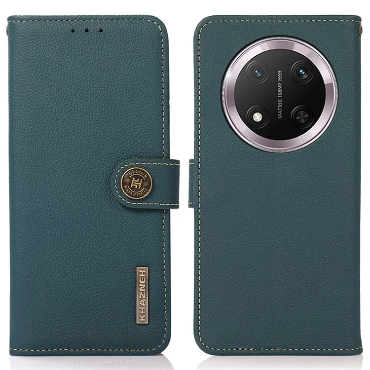 Étui portefeuille pour téléphone KHAZNEH For Honor X9c 5G en cuir de vache véritable - Vert