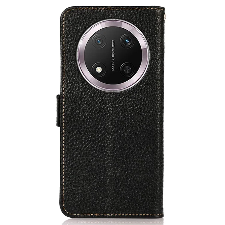 Capa de telefone KHAZNEH For Honor X9c 5G em couro genuíno de vaca com bloqueio RFID - Preto