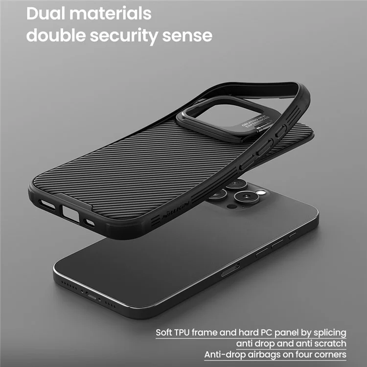 Capa NILLKIN Camshield Prop Series para iPhone 16 Pro Compatível com MagSafe Capa de telefone TPU+PC com moldura de lente