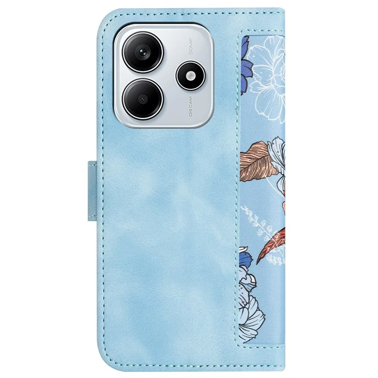 Custodia in pelle PU con motivo floreale e slot per schede per Xiaomi Redmi Note 14 5G - Azzurro pastello