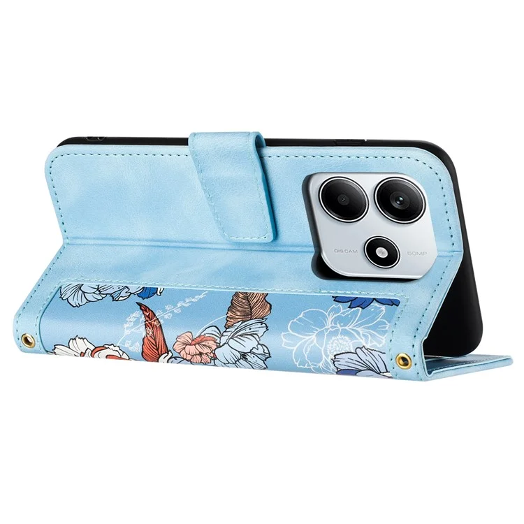 Custodia in pelle PU con motivo floreale e slot per schede per Xiaomi Redmi Note 14 5G - Azzurro pastello