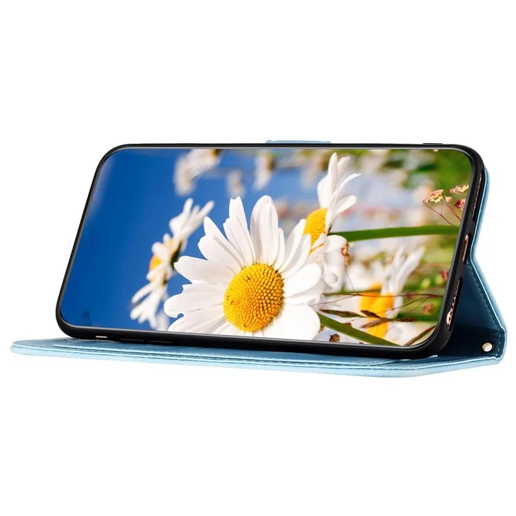 Custodia in pelle PU con motivo floreale e slot per schede per Xiaomi Redmi Note 14 5G - Azzurro pastello