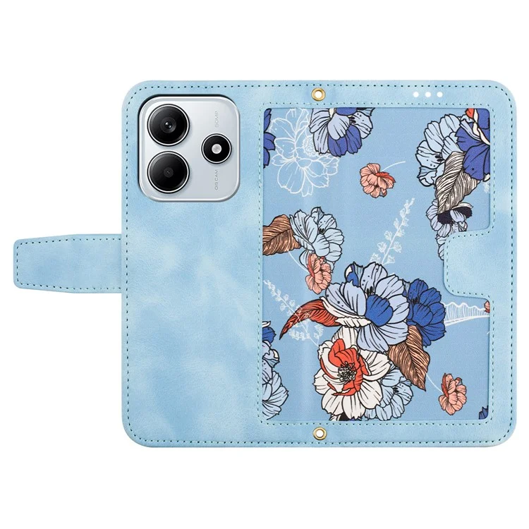 Custodia in pelle PU con motivo floreale e slot per schede per Xiaomi Redmi Note 14 5G - Azzurro pastello