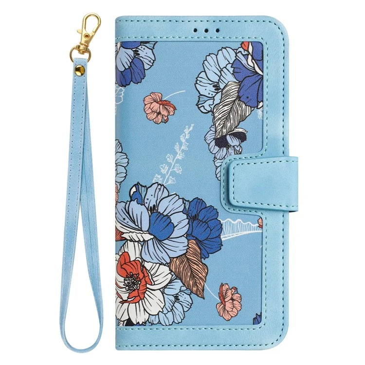 Custodia in pelle PU con motivo floreale e slot per schede per Xiaomi Redmi Note 14 5G - Azzurro pastello