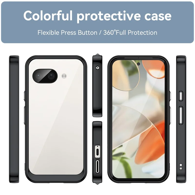 For Google Pixel 9a Case TPU+Acrylic Protective Clear Phone Cover - Black