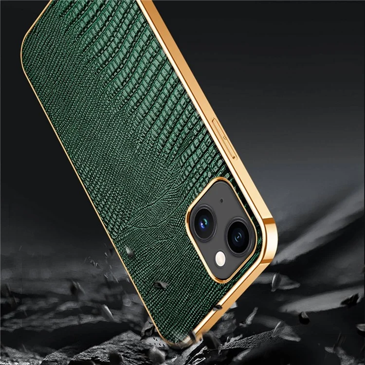 Étui de Téléphone Anti-rayures Pour Iphone 14 Plus Texte Texture Case D'amortisseur en Cuir Authentique Couverture Arrière TPU TPU en Cuir en Cuir en Cuir Authentique - le Noir