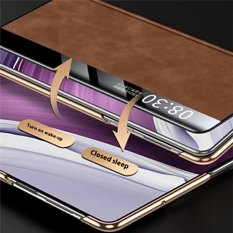 For Huawei Mate X6 Case Leather Protective Cover with Smart Window Auto Wake Up - Black  /  Gold
