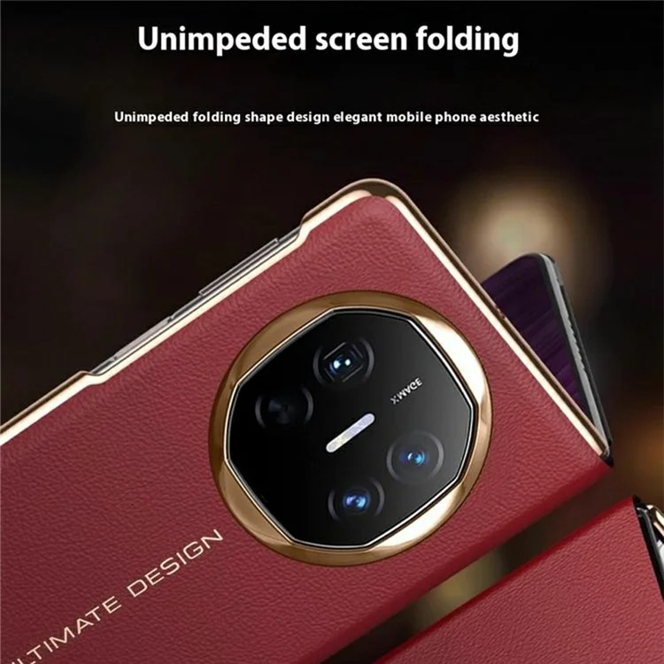 Custodia per Huawei Mate X6 con finestra di visualizzazione, risveglio/sospensione automatici, cover in pelle a portafoglio con texture a litchi - Rosso