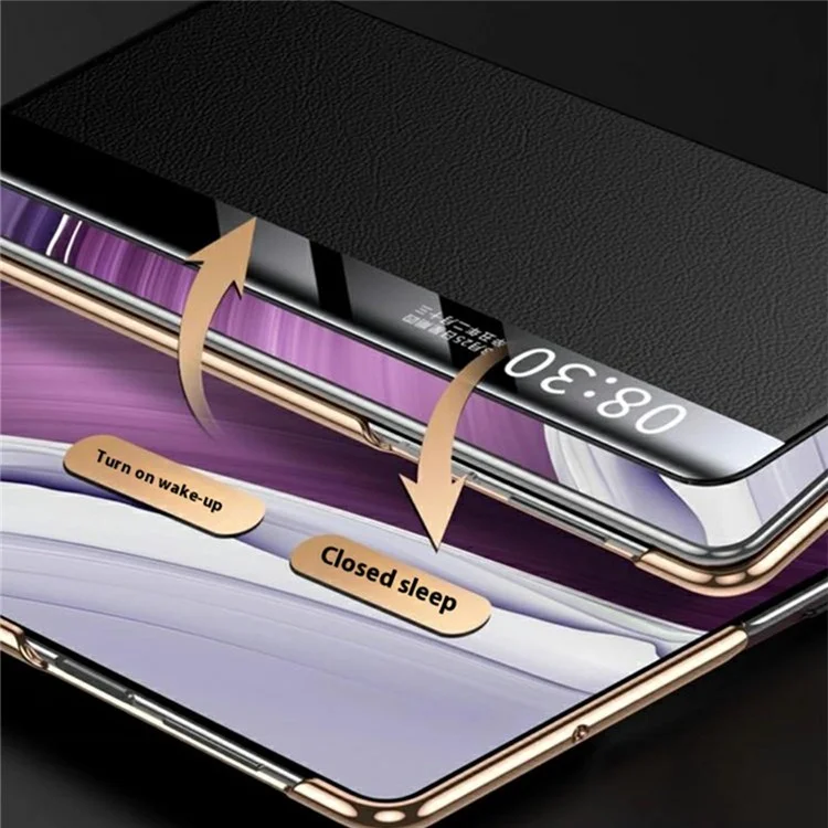 Custodia per Huawei Mate X6 con finestra di visualizzazione, risveglio/sospensione automatici, cover in pelle a portafoglio con texture a litchi - Rosso