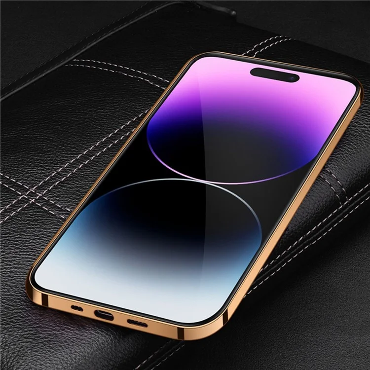 Electroplating Phone Case for iPhone 14 Pro Shockproof Anti-Drop Case Crocodile Texture Genuine Leather Coated TPU Back Cover - Black