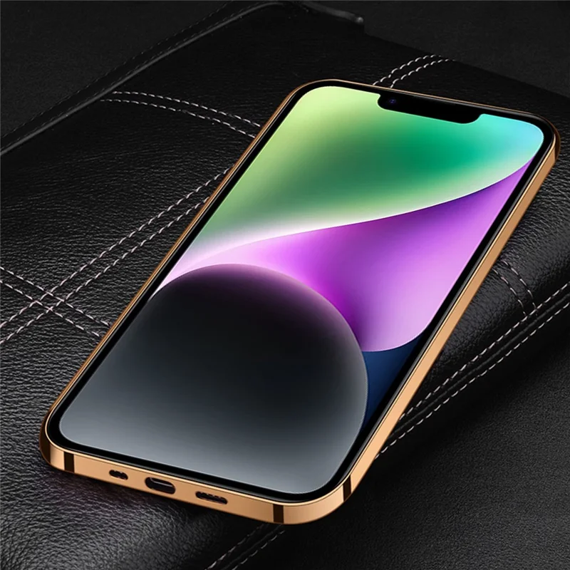 Electroplating Phone Case for iPhone 14 Plus Crocodile Texture Shockproof Case Genuine Leather Coated TPU Back Cover - Black