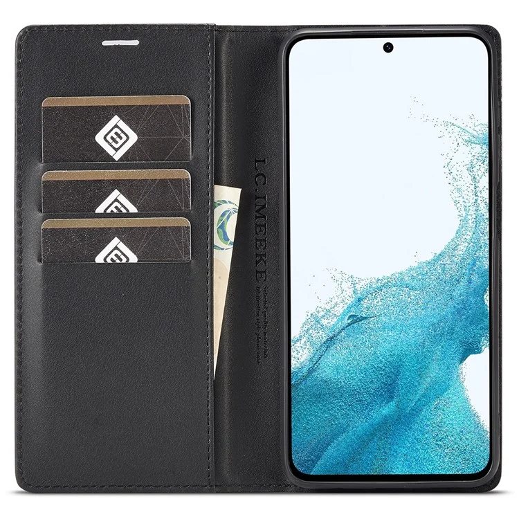 Чехол для Samsung Galaxy S25+ от LC.IMEEKE, с текстурой из углеродного волокна, подставкой и слотом для карт - с горизонтальными полосками.