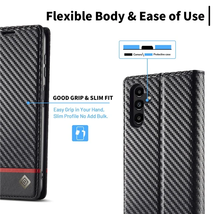 Чехол для Samsung Galaxy S25+ от LC.IMEEKE, с текстурой из углеродного волокна, подставкой и слотом для карт - с горизонтальными полосками.