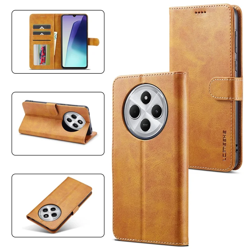 LC.IMEEKE For Xiaomi Redmi A4 5G Case Calf Texture PU Leather Stand Wallet Phone Cover - Yellow