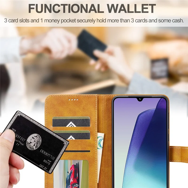 LC.IMEEKE For Xiaomi Redmi A4 5G Case Calf Texture PU Leather Stand Wallet Phone Cover - Yellow