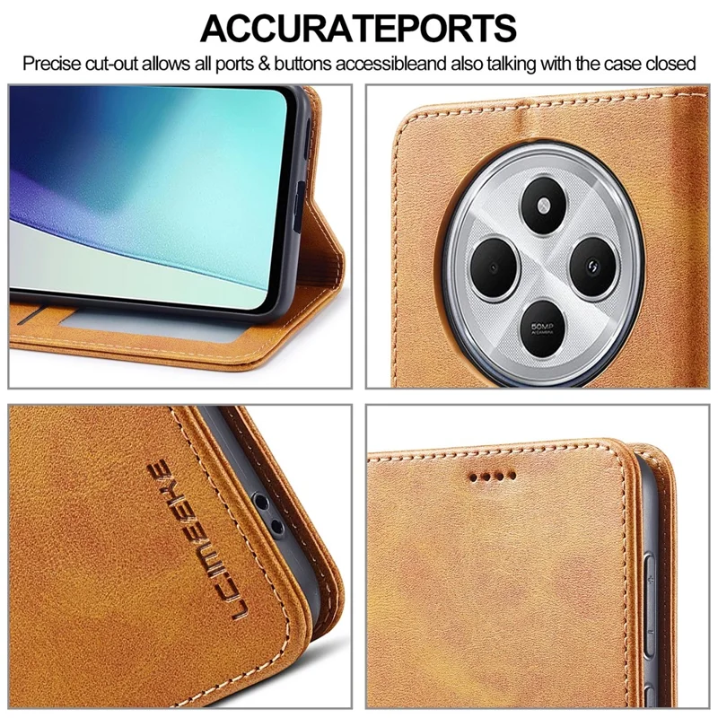 LC.IMEEKE For Xiaomi Redmi A4 5G Case Calf Texture PU Leather Stand Wallet Phone Cover - Yellow