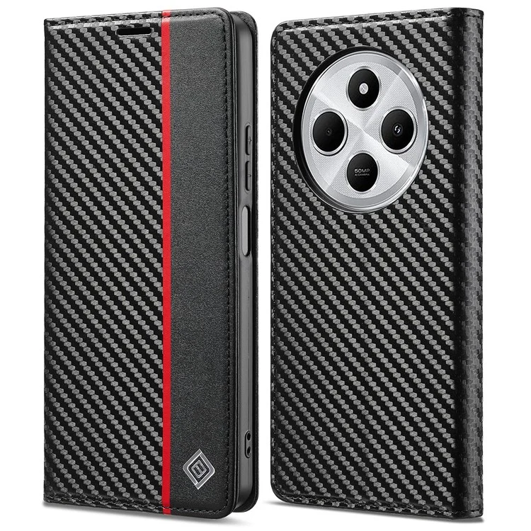 Capa para Xiaomi Redmi A4 5G da LC.IMEEKE, com textura de fibra de carbono, suporte e porta-cartões - Listras verticais