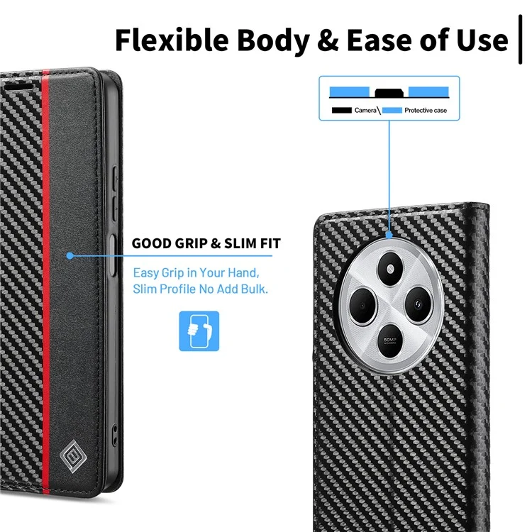 Capa para Xiaomi Redmi A4 5G da LC.IMEEKE, com textura de fibra de carbono, suporte e porta-cartões - Listras verticais