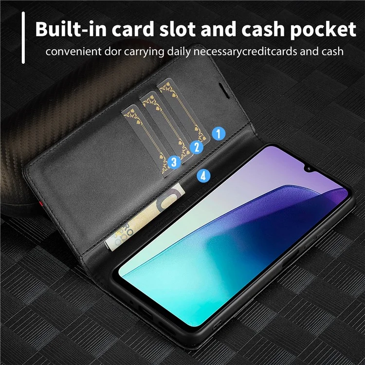 Capa para Xiaomi Redmi A4 5G da LC.IMEEKE, com textura de fibra de carbono, suporte e porta-cartões - Listras verticais