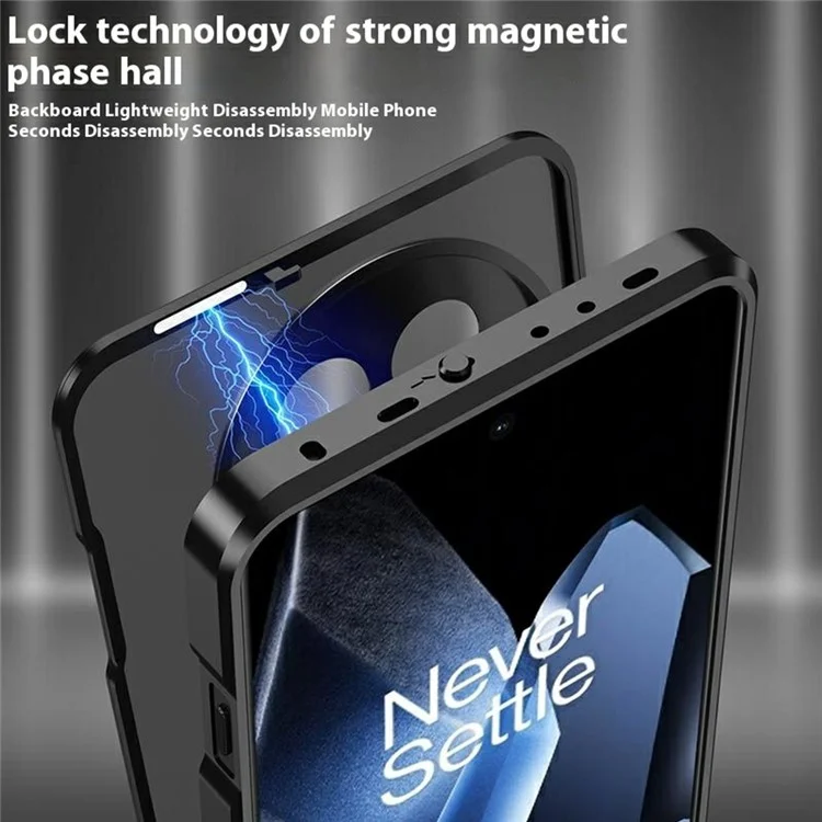Capa fosca para OnePlus 13 de liga de alumínio + PC, com trava de pressão - Preta