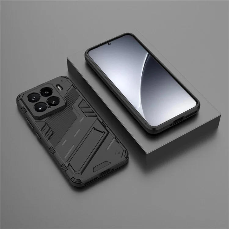 Für Xiaomi 15 Hülle PC+TPU stoßfeste Handyhülle mit Ständer - Schwarz
