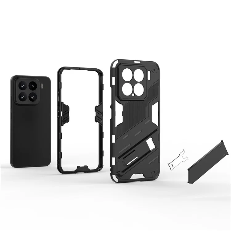 Für Xiaomi 15 Hülle PC+TPU stoßfeste Handyhülle mit Ständer - Schwarz