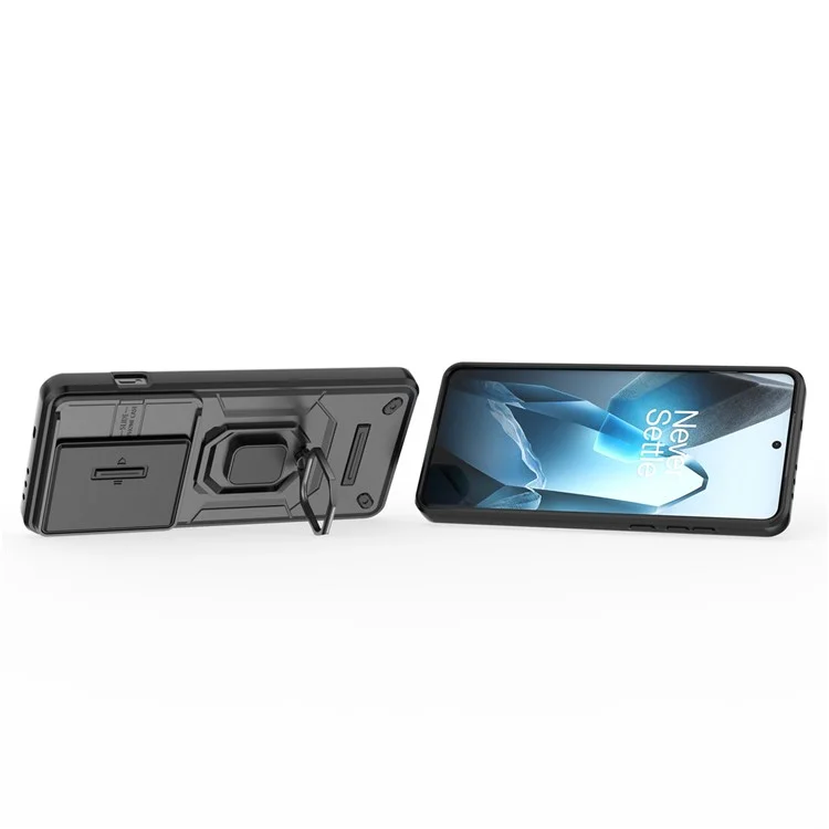Coque pour OnePlus 13 en PC+TPU avec support intégré et protection de l'objectif - Noir