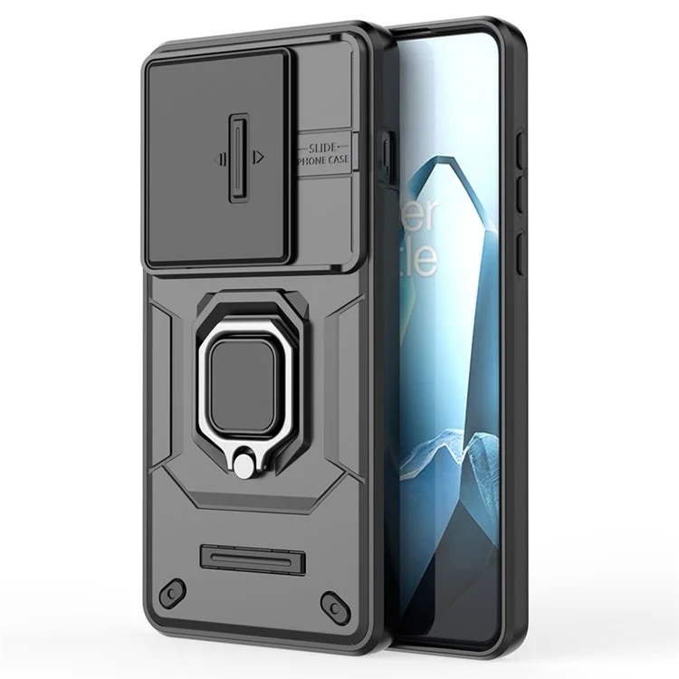 Coque pour OnePlus 13 en PC+TPU avec support intégré et protection de l'objectif - Noir