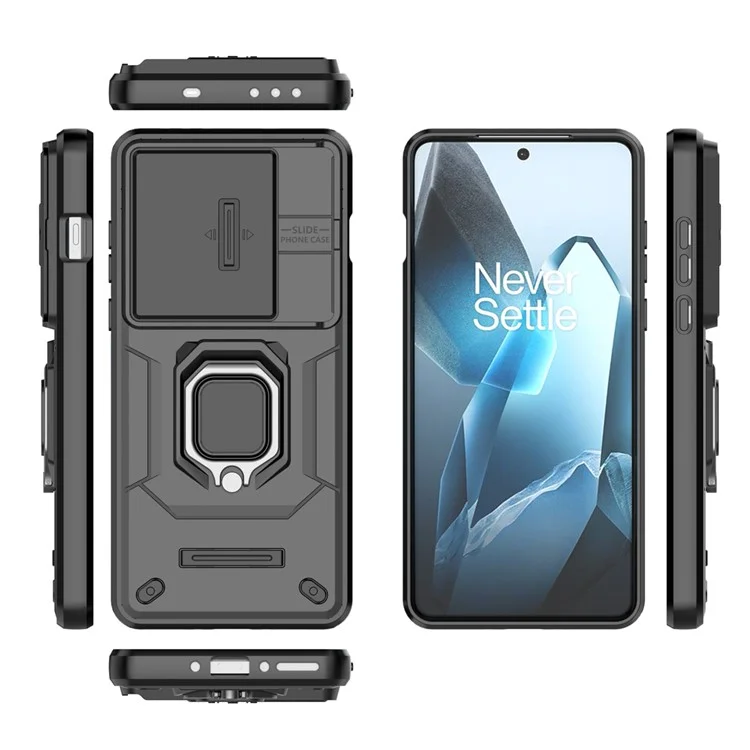 Coque pour OnePlus 13 en PC+TPU avec support intégré et protection de l'objectif - Noir