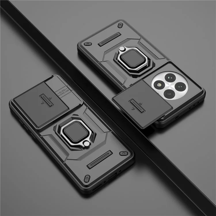 Coque pour OnePlus 13 en PC+TPU avec support intégré et protection de l'objectif - Noir