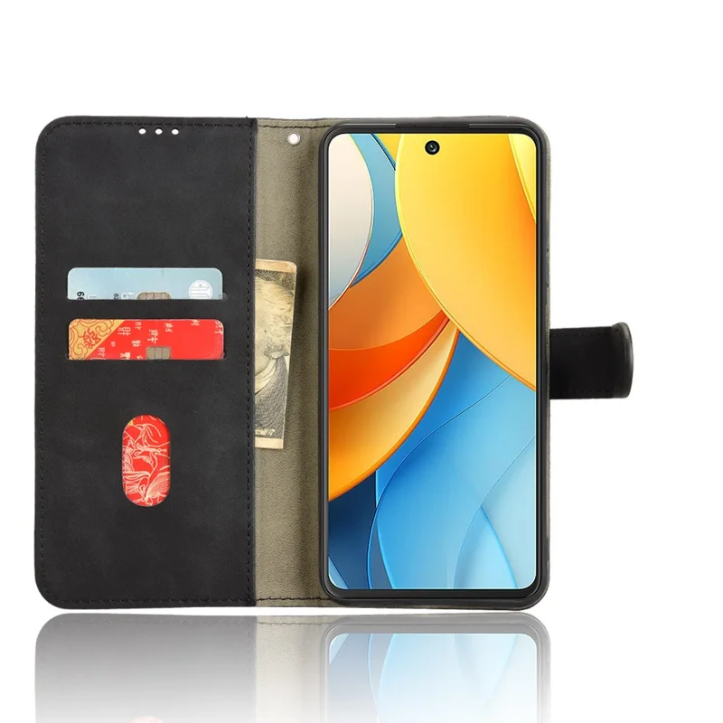 For ZTE Axon 60 Lite Leather Case Skin-Feel Anti-Drop Wallet Flip Phone Cover - Black