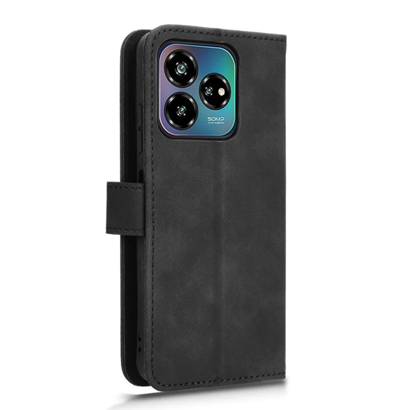 For ZTE Axon 60 Lite Leather Case Skin-Feel Anti-Drop Wallet Flip Phone Cover - Black