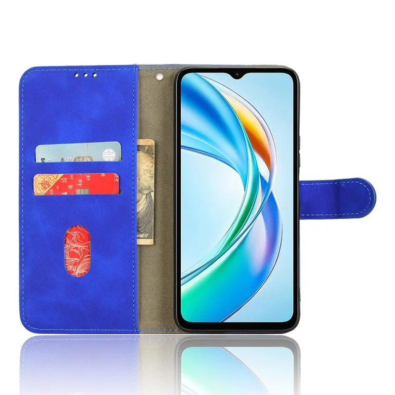 For Honor X5b Leather Case Skin-Feel Anti-Drop Wallet Flip Phone Cover - Blue