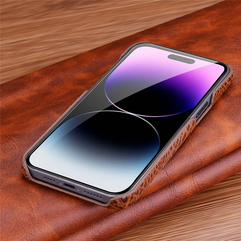 Case de Teléfono Anti-caza Para Iphone 14 Pro Max Hard PC Case Protector de Cuero Genuino Crocodile Textura Cubierta a Prueba de Choque - Negro