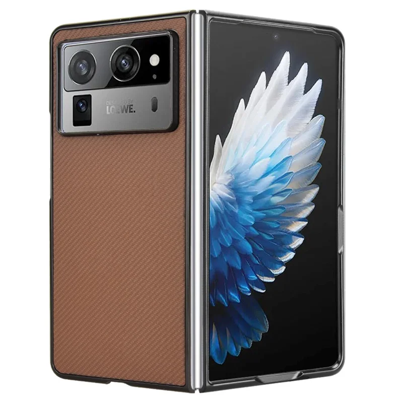 For TECNO Phantom V Fold2 Case Carbon Fiber Texture Shockproof PU+PC Phone Cover - Brown