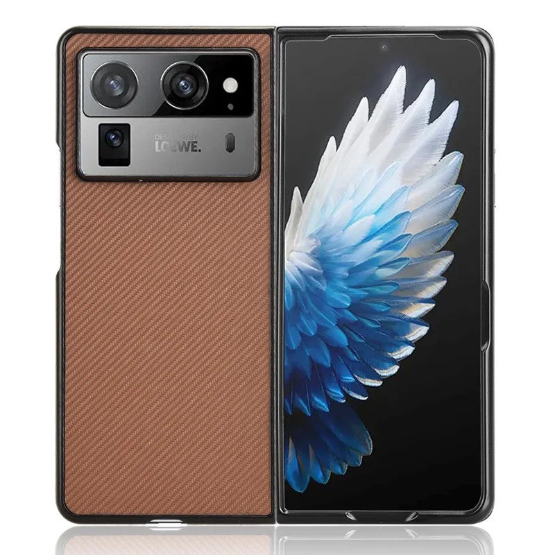 For TECNO Phantom V Fold2 Case Carbon Fiber Texture Shockproof PU+PC Phone Cover - Brown