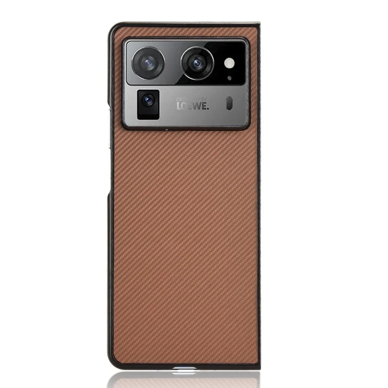 For TECNO Phantom V Fold2 Case Carbon Fiber Texture Shockproof PU+PC Phone Cover - Brown